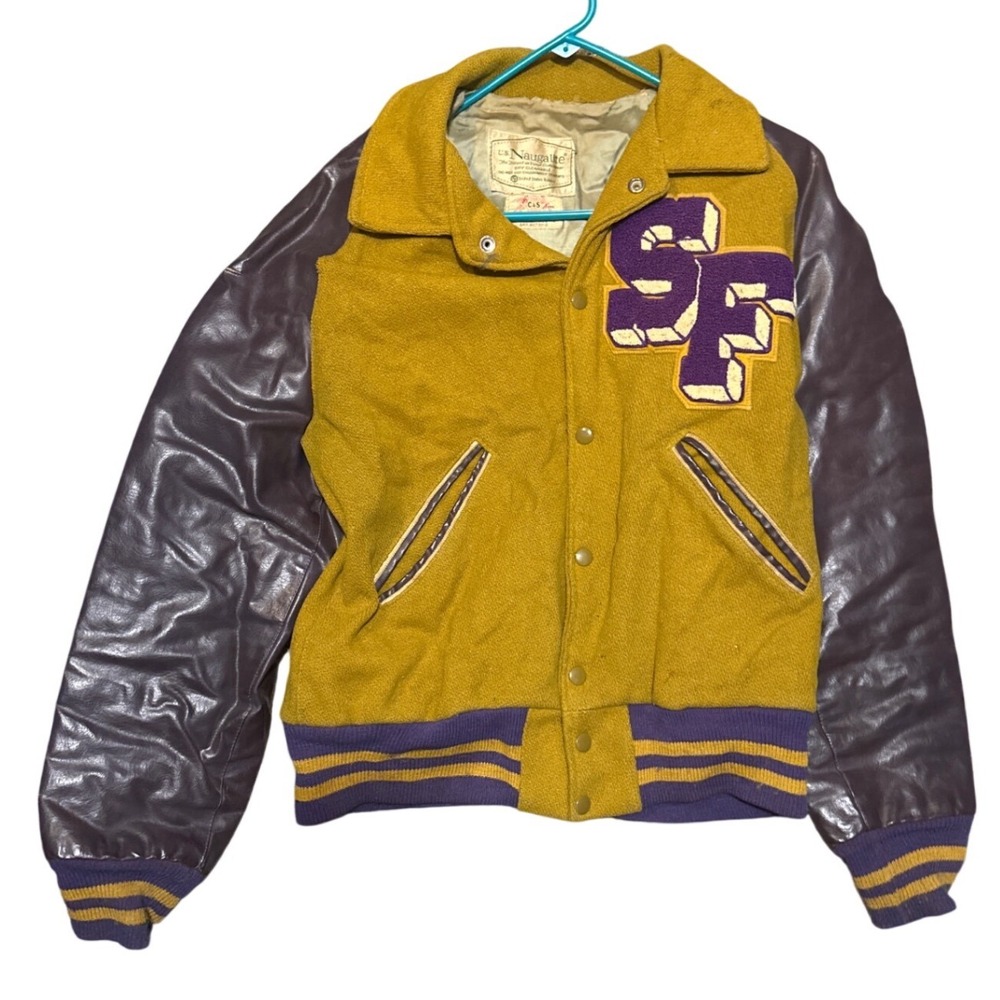 1950's C&S Sporting Goods SF Varsity Jacket Yellow Purple Naugalite Sleeves